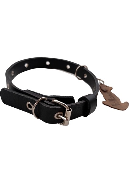 Köpek boyun tasması hakiki deri siyah zımbalı genişlik:2cm kalınlık:4mm boyun ölçüsü:20-42cm ayarlamalı dog collar T1-13