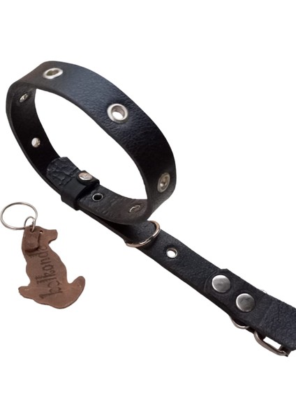 Köpek boyun tasması hakiki deri siyah zımbalı genişlik:2cm kalınlık:4mm boyun ölçüsü:20-42cm ayarlamalı dog collar T1-13