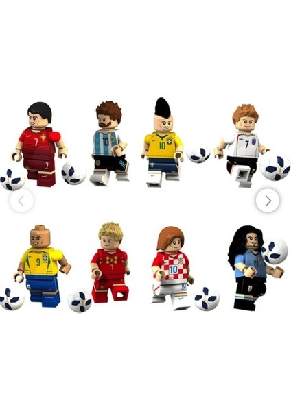 Beautiful Youth 8 Parça Futbol Yıldızı Figürleri Messi Beckham Ronaldo Yapı Taşı Minifigure Oyuncaklar (Yurt Dışından)