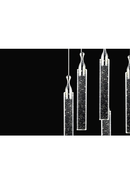 Klaus 5'li Yuvarlak 3 Renkli 75 Watt Krom Kristal Ledli Modern Oturma Odası Salon Sarkıt Avize