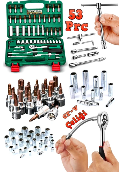 Germany Cr-V Max 1/4 Cırcırlı 53 Parça Lokma Anahtar Takımı Bits Uç Seti Tam Set Usta Lokma Seti