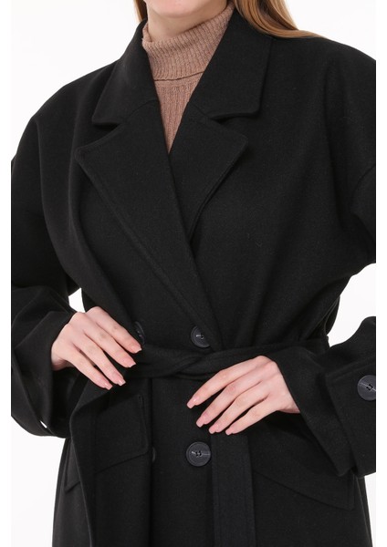 Kadın Oversize Yünlü Kaşe Kaban NBPLTN01 - Siyah fiyatları