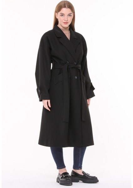 Kadın Oversize Yünlü Kaşe Kaban NBPLTN01 - Siyah modelleri