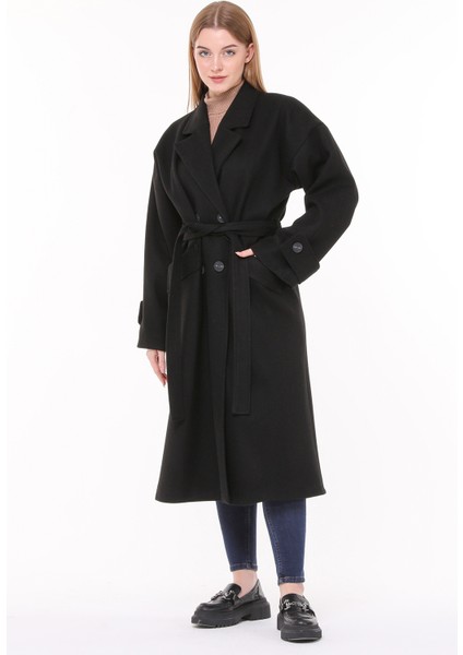 Kadın Oversize Yünlü Kaşe Kaban NBPLTN01 - Siyah indirimleri