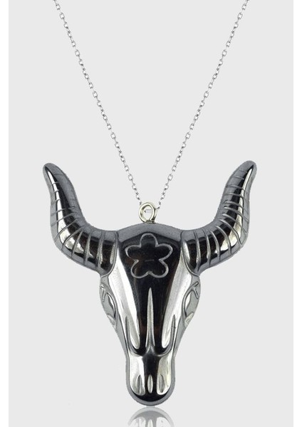 Sertifikalı Aaa+ Boğa Başı Model Doğal Taş Hematit Taşı Kolye