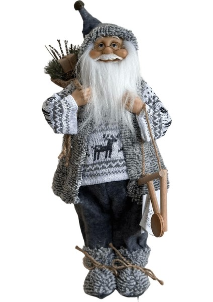 Yılbaşı Dekorasyon Noel baba biblo figür Gri 45 cm