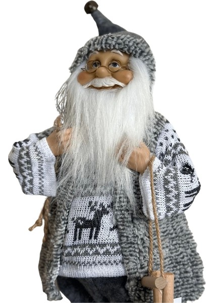 Yılbaşı Dekorasyon Noel baba biblo figür Gri 45 cm