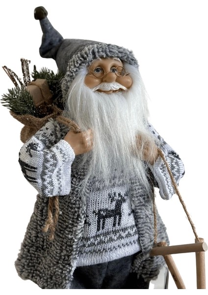 Yılbaşı Dekorasyon Noel baba biblo figür Gri 45 cm