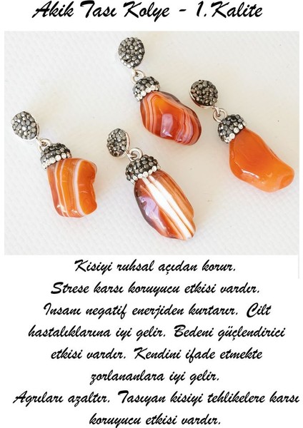 Sertifikalı 1.kalite Zirkon Taşlı Ham Karneol - Karnelyan Akik Taşı Kolye
