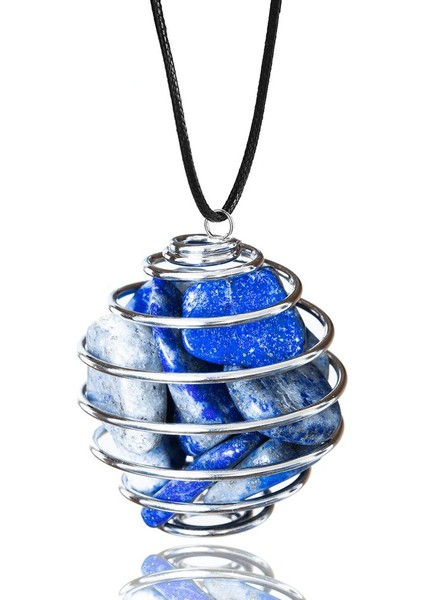 Sertifikalı Tel Sargılı Kafes Model Lapis Lazuli Taşı Kolye
