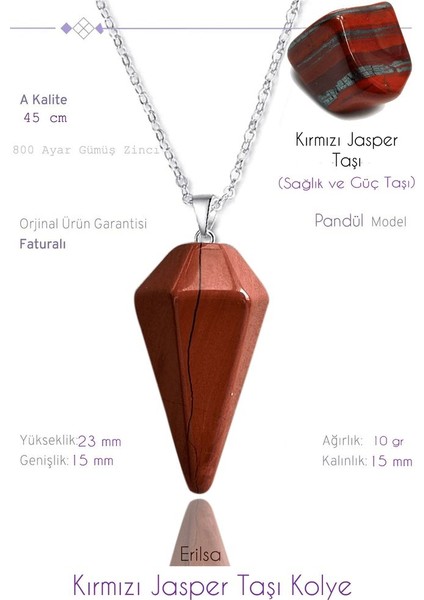 Sertifikalı Pandül Model Kırmızı Jasper Taşı Kolye
