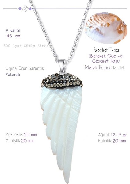 Sertifikalı Zirkon Taşlı Model Melek Kanadı Gerçek Sedef Taşı Kolye
