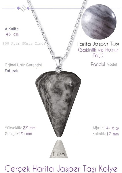 Sertifikalı Pandül Model Harita Jasper Taşı Kolye