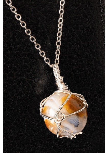 Sertifikalı Tel Sargılı Renkli Akik Taşı Kolye