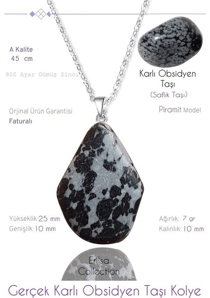 Sertifikalı Piramit Model Karlı Obsidyen Taşı Kolye
