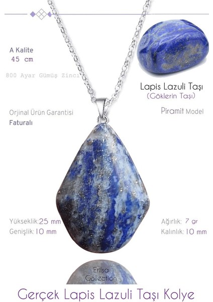Sertifikalı Gerçek Piramit Model Lapis Lazuli Taşı Kolye