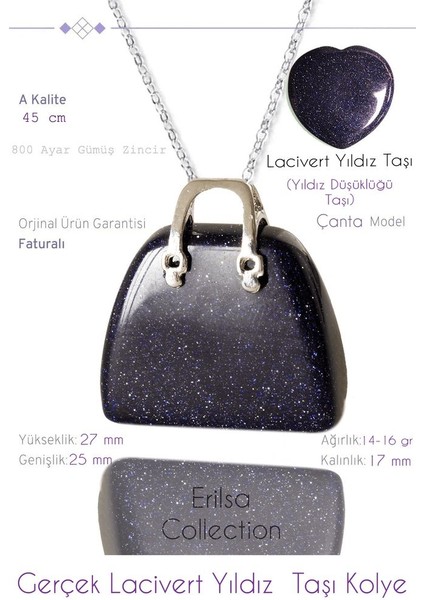 Sertifikalı Çanta Model Lacivert Yıldız Taşı Kolye