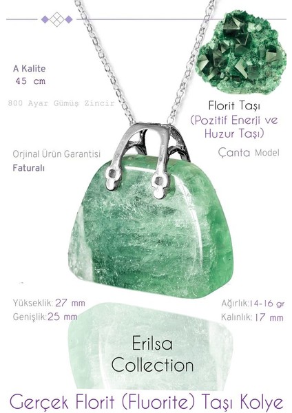 Sertifikalı Çanta Model Yeşil Florit Taşı Kolye