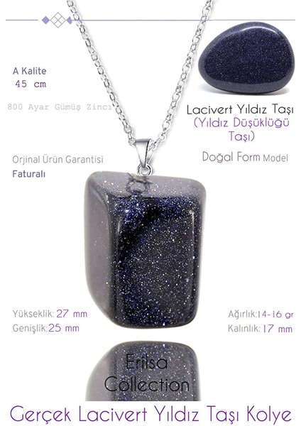 Sertifikalı Tımbıl Model Gerçek Lacivert Yıldız Taşı Kolye