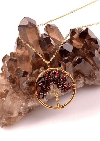 Sertifikalı Gold Lal Garnet Hayat Ağacı Kolye