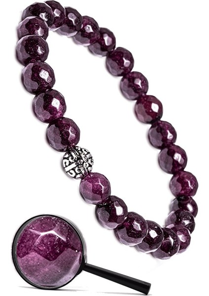 Sertifikalı Gümüş Aparatlı Fasetli Doğal Lal Granat Garnet Taşı Bileklik