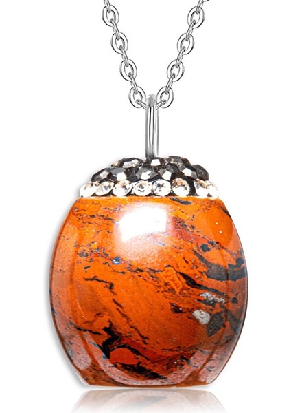 Doğal Kahverengi Desenli Jasper Taşı Kolye