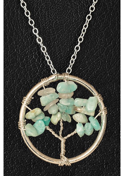 Sertifikalı Amazonit Taşı Hayat Ağacı Kolye