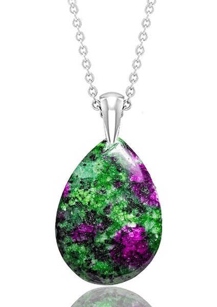 Sertifikalı Damla Model Ruby Yakutlu Zoisite - Anyolit Taşı Kolye (Gümüş Aparatlı)