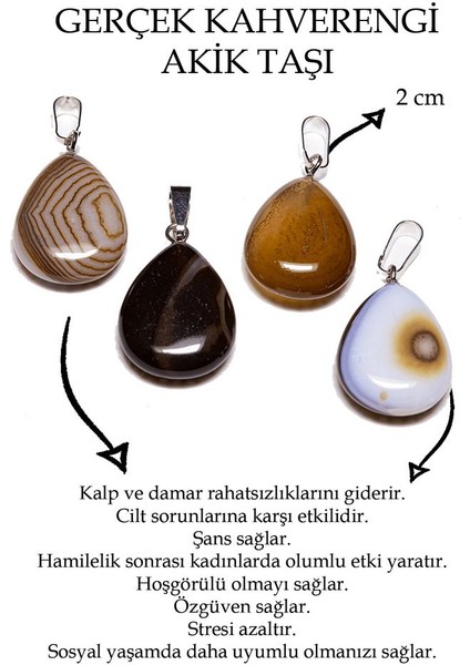 Sertifikalı Damla Kesim Damarlı Kahve Akik Taşı Kolye fiyatları