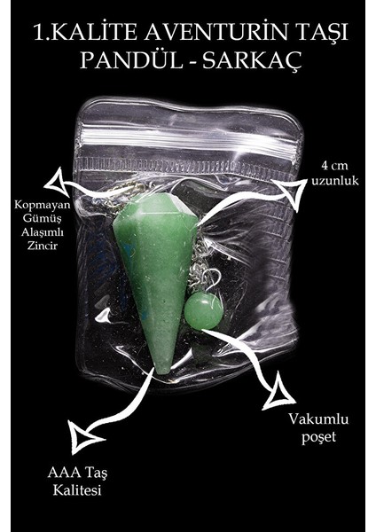 Sertifikalı Aaa+ Kalite Aventurin Taşı Pandül Sarkaç - 4 cm fiyatları