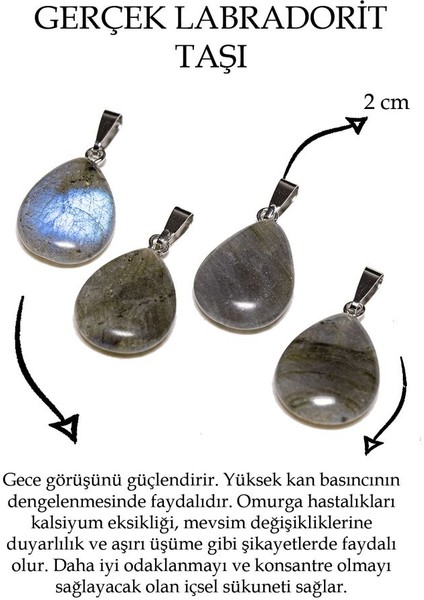 Sertifikalı Damla Model Gerçek Labradorit Taşı Kolye (Gümüş Aparatlı)
