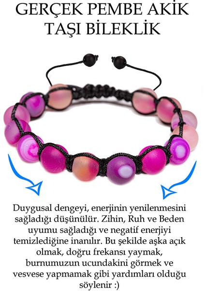Sertifikalı Ham Işlenmemiş Pembe Akik Taşı Bileklik
