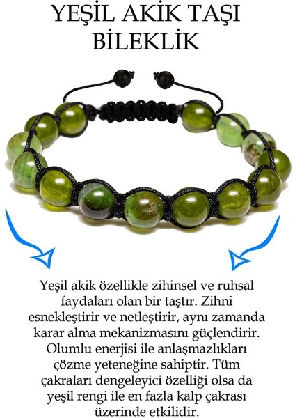 Sertifikalı Fıstık Yeşili Akik Taşı Bileklik - Makrome