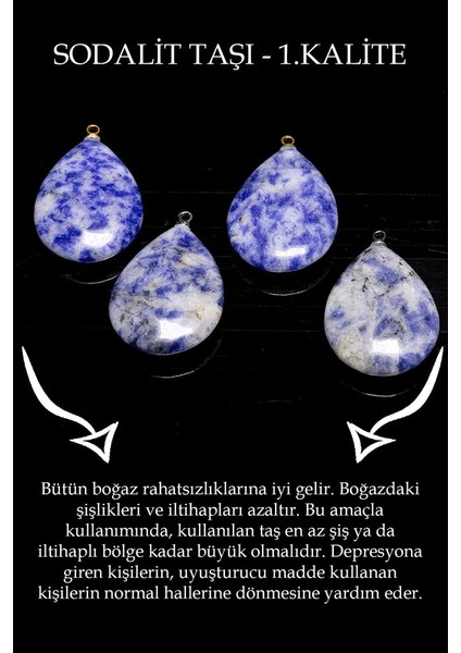 Sertifikalı 24K Altın Kaplama Damla Kesim Sodalit Taşı Kolye fiyatları