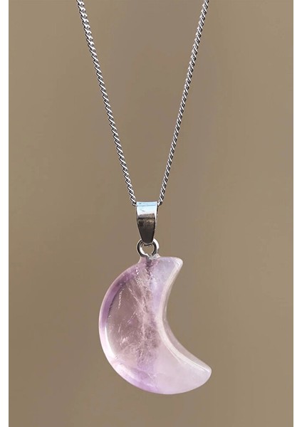 Sertifikalı Ametist Doğal Taş Ay Model Kolye