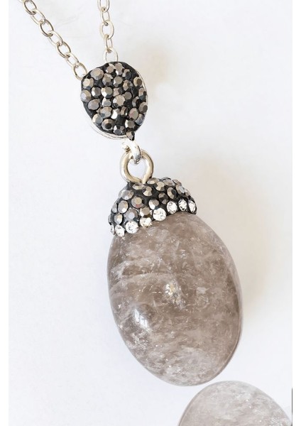 Sertifikalı Zirkon Taşlı Model Ham Dumanlı Kuvars Taşı Kolye