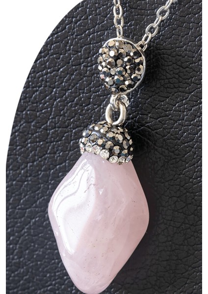 Sertifikalı Zirkon Taşlı Model Pembe Kuvars Taşı Kolye