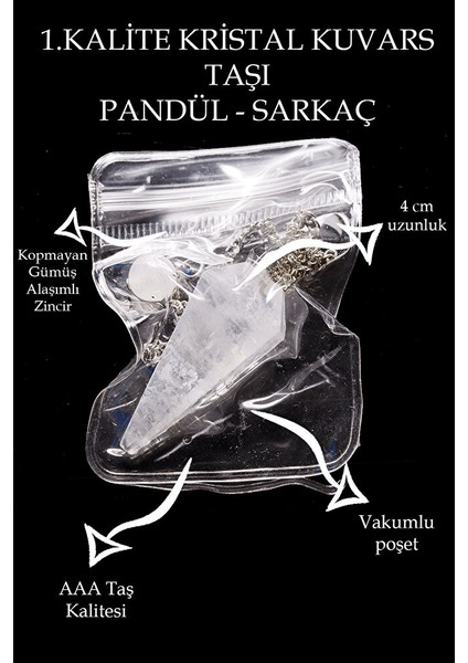 Sertifikalı Aaa+ Kalite Kristal Kuvars Taşı Pandül Sarkaç - 4cm fiyatları