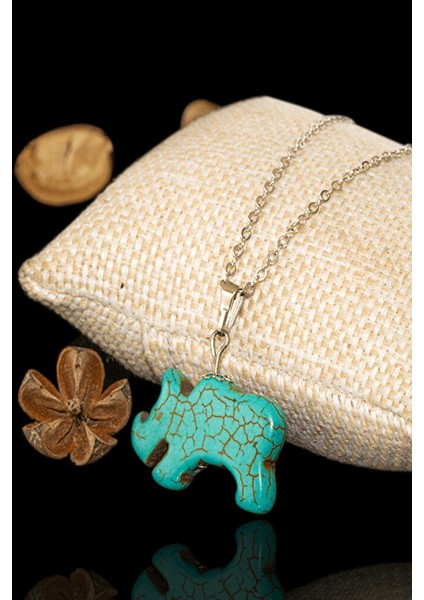 Sertifikalı Gergedan Kesim Firuze Taşı Kolye - Aaa+Kalite