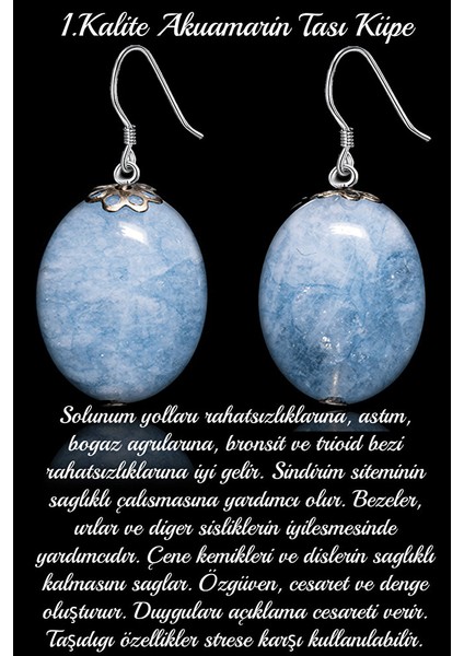 Sertifikalı Oval Kesim Akuamarin Taşı Küpe (1.kalite)