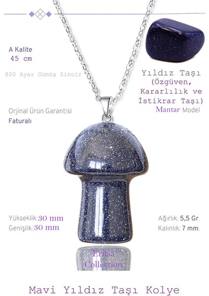 Sertifikalı Mantar Model Lacivert Yıldız Taşı Kolye (Gümüş Aparatlı)