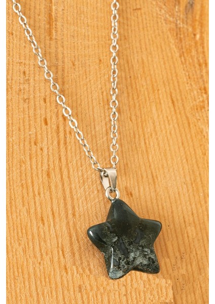 Sertifikalı Yıldız Model Hint Akik Taşı Kolye