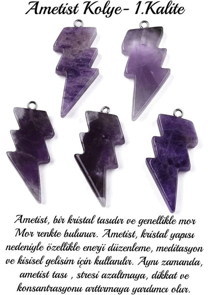 Sertifikalı Şimşek Model Ametist Taşı Kolye - Aaa+ Kalite