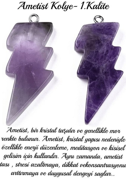 Sertifikalı Şimşek Model Ametist Taşı Kolye - Aaa+ Kalite
