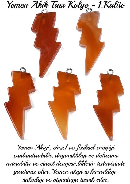 Sertifikalı Şimşek Model Yemen Akik Taşı Kolye - Aaa+ Kalite modelleri