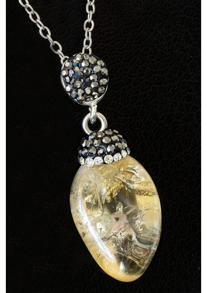 Sertifikalı Aa+Kalite Zirkon Taşlı Ham Şeffaf Sitrin Taşı Kolye