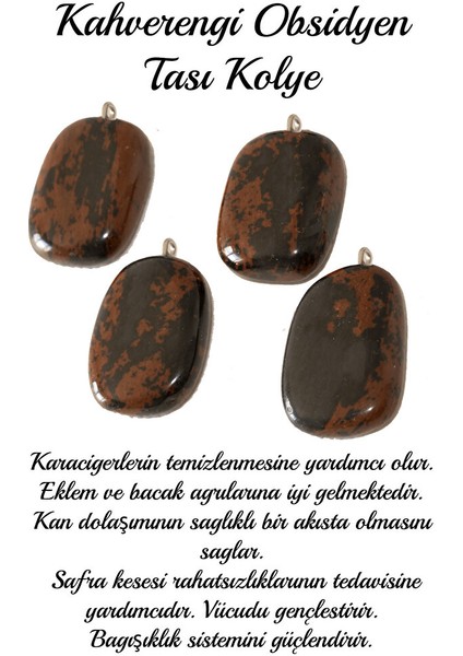 Sertifikalı Tımbıl Model Kahverengi Obsidyen Taşı Kolye (Gümüş Aparatlı) modelleri