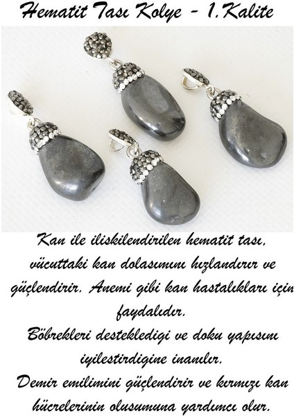 Sertifikalı Zirkon Taşlı Ham Hematit Taşı Kolye (1.kalite)
