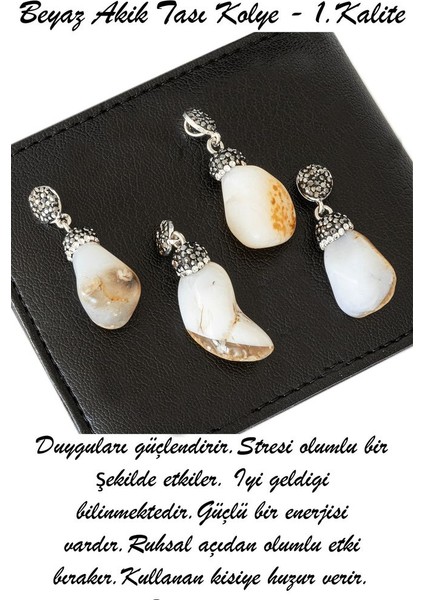 Sertifikalı Zirkon Taşlı Ham Beyaz - Sarı Akik Taşı Kolye fiyatları