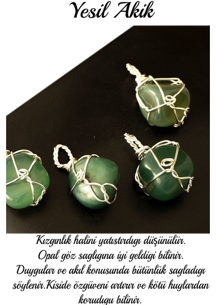Sertifikalı Tel Sargılı Tamburlanmış Yeşil Akik Taşı Kolye fiyatları